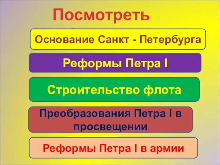 Посмотреть фильмы Основание Санкт - Петербурга Реформы Петра I Строительство