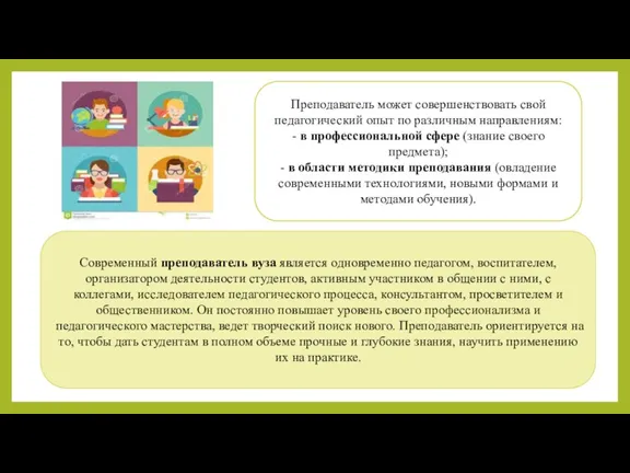 Современный преподаватель вуза является одновременно педагогом, воспитателем, организатором деятельности студентов,