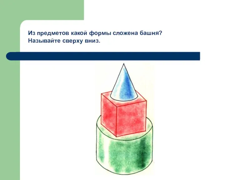 Из предметов какой формы сложена башня? Называйте сверху вниз.