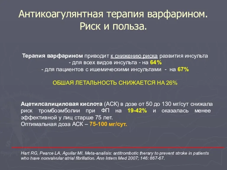 Антикоагулянтная терапия варфарином. Риск и польза. Терапия варфарином приводит к