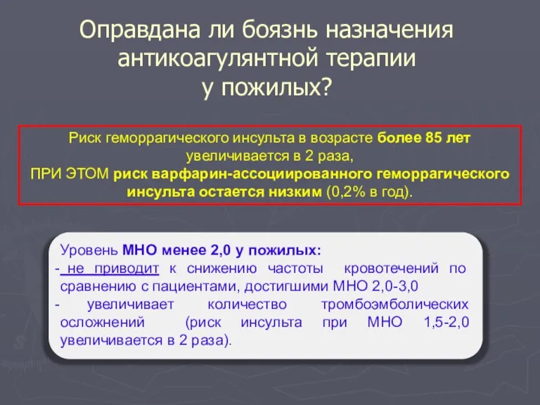 Оправдана ли боязнь назначения антикоагулянтной терапии у пожилых? Уровень МНО