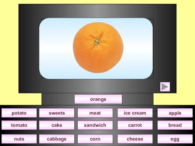 orange cake sweets corn sandwich meat nuts cheese carrot ice