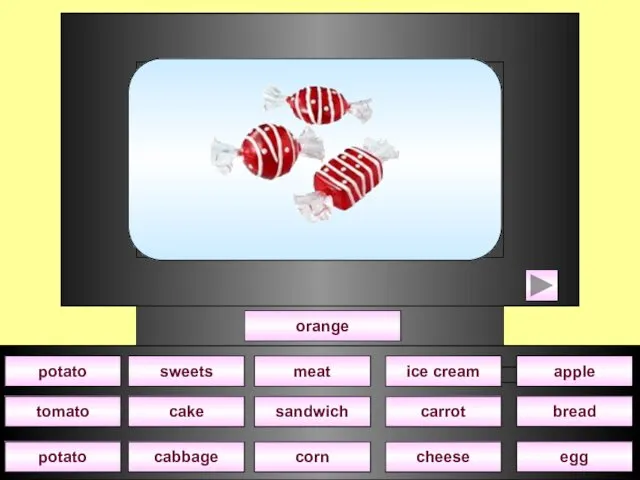 orange cake sweets corn sandwich meat potato cheese carrot ice