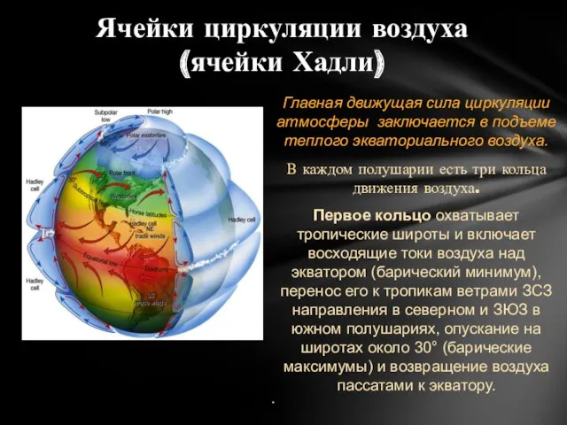 Главная движущая сила циркуляции атмосферы заключается в подъеме теплого экваториального