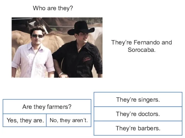 Who are they? They’re Fernando and Sorocaba. Are they farmers?