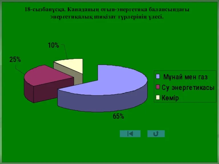 18-сызбанұсқа. Канаданың отын-энергетика балансындағы энергетикалық шикізат түрлерінің үлесі.