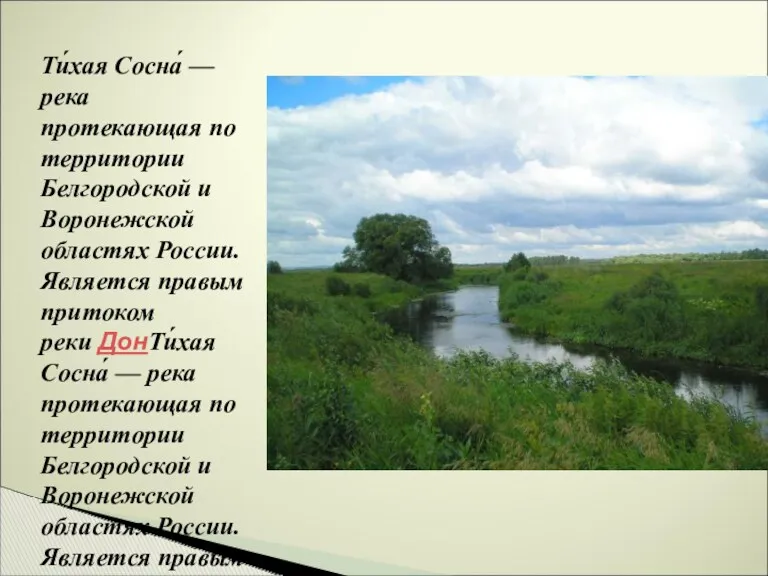 Ти́хая Сосна́ — река протекающая по территории Белгородской и Воронежской