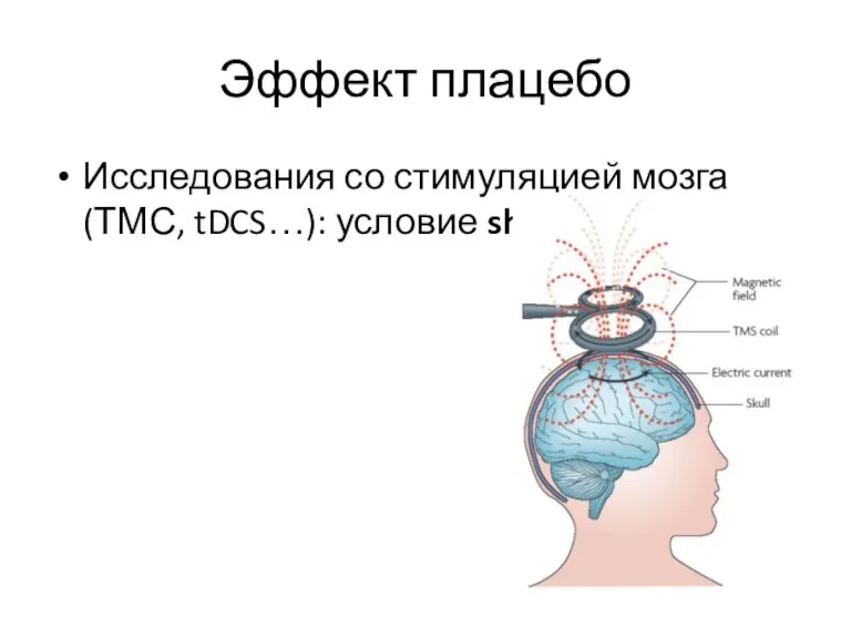 Эффект плацебо Исследования со стимуляцией мозга (ТМС, tDCS…): условие sham