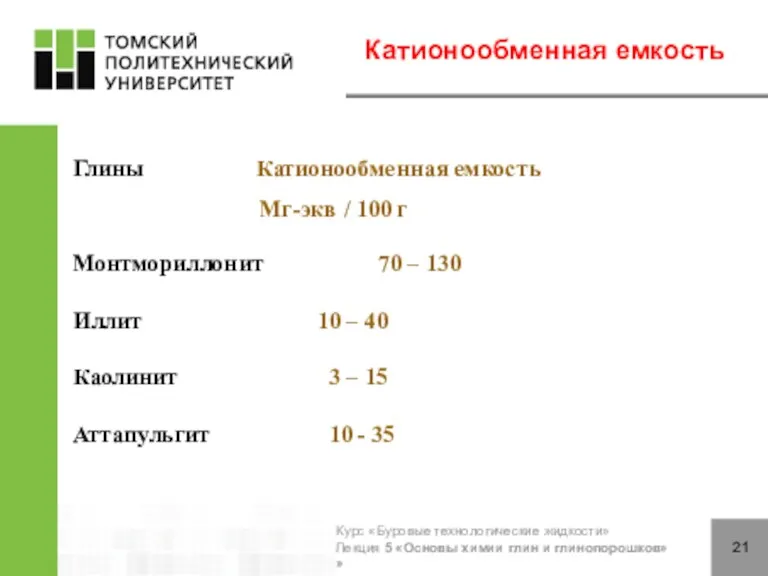 Курс «Буровые технологические жидкости» Лекция 5 «Основы химии глин и глинопорошков» » Катионообменная