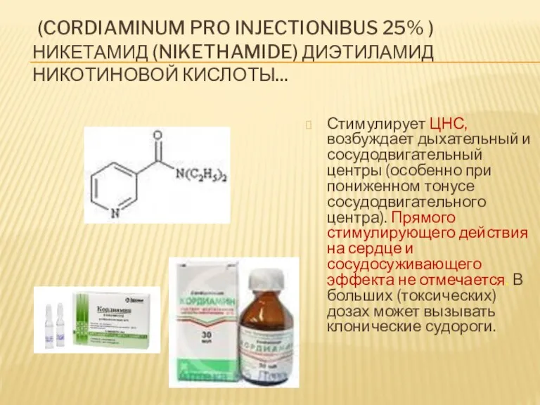 (CORDIAMINUM PRO INJECTIONIBUS 25% ) НИКЕТАМИД (NIKETHAMIDE) ДИЭТИЛАМИД НИКОТИНОВОЙ КИСЛОТЫ...