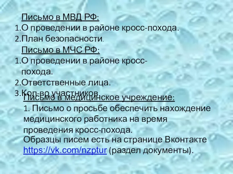 Письмо в МВД РФ: О проведении в районе кросс-похода. План