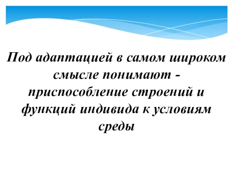 Под адаптацией в самом широком смысле понимают - приспособление строений и функций индивида к условиям среды