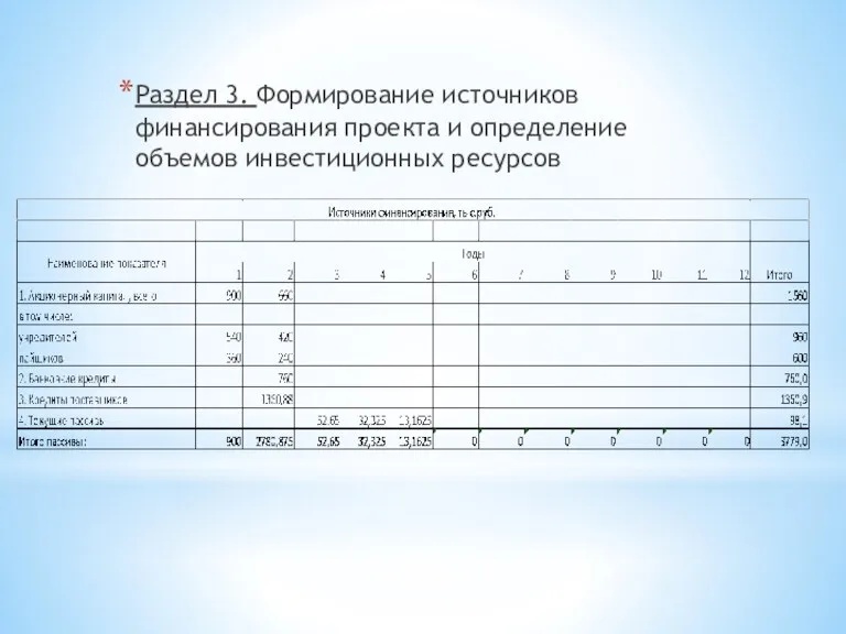 Раздел 3. Формирование источников финансирования проекта и определение объемов инвестиционных ресурсов