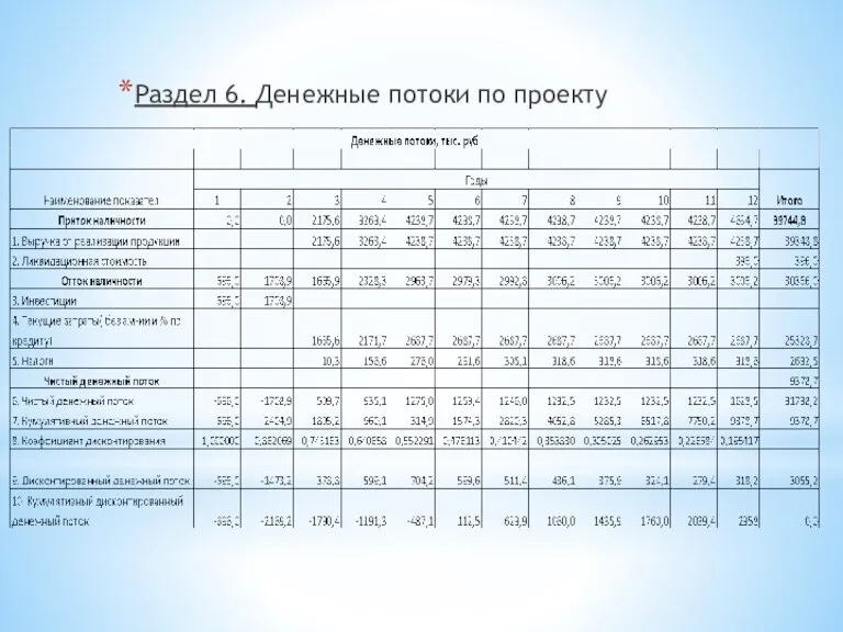 Раздел 6. Денежные потоки по проекту