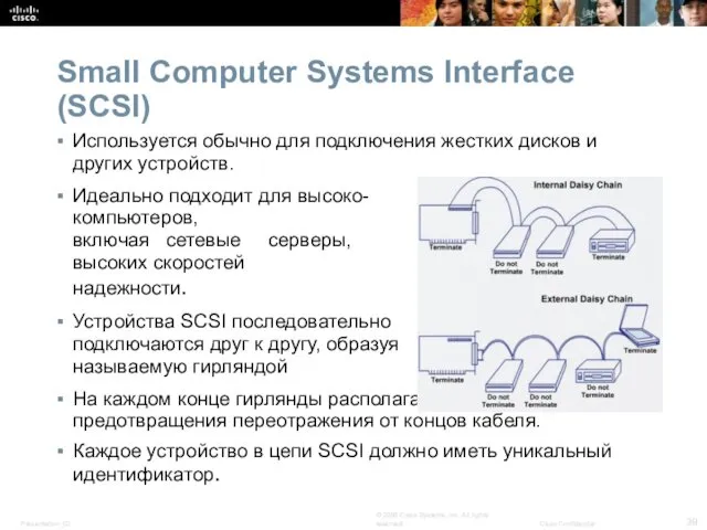 Small Computer Systems Interface (SCSI) Используется обычно для подключения жестких