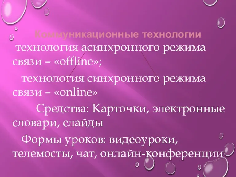 Коммуникационные технологии технология асинхронного режима связи – «offline»; технология синхронного