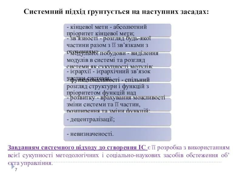 - кінцевої мети - абсолютний пріоритет кінцевої мети; - зв’язності