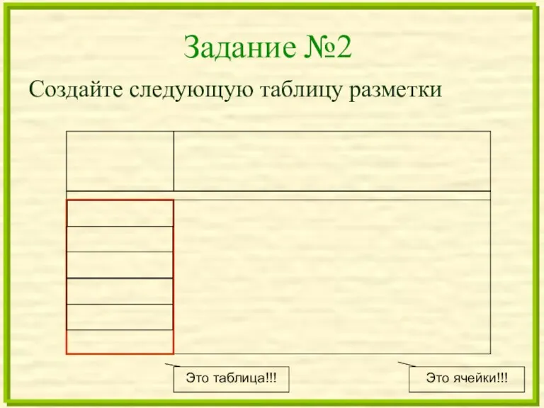 Задание №2 Создайте следующую таблицу разметки