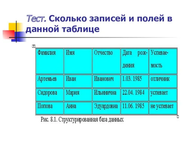 Тест. Сколько записей и полей в данной таблице