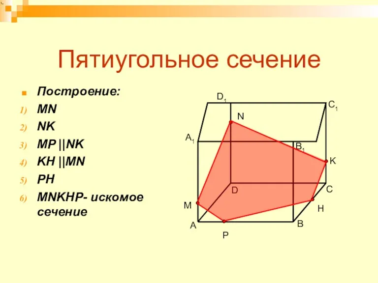 Пятиугольное сечение Построение: MN NK MP ||NK KH ||MN PH