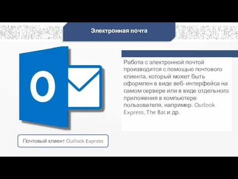 Электронная почта Работа с электронной почтой производится с помощью почтового