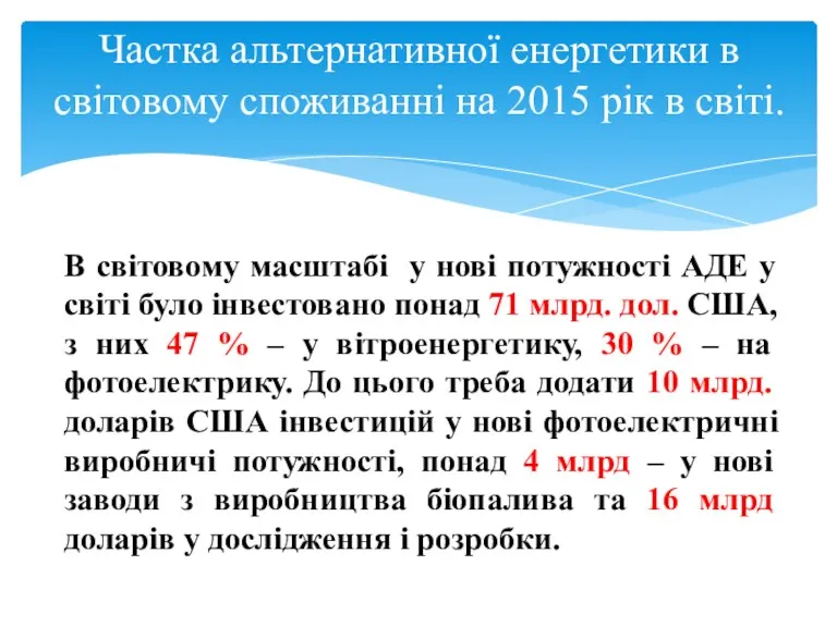 В світовому масштабі у нові потужності АДЕ у світі було