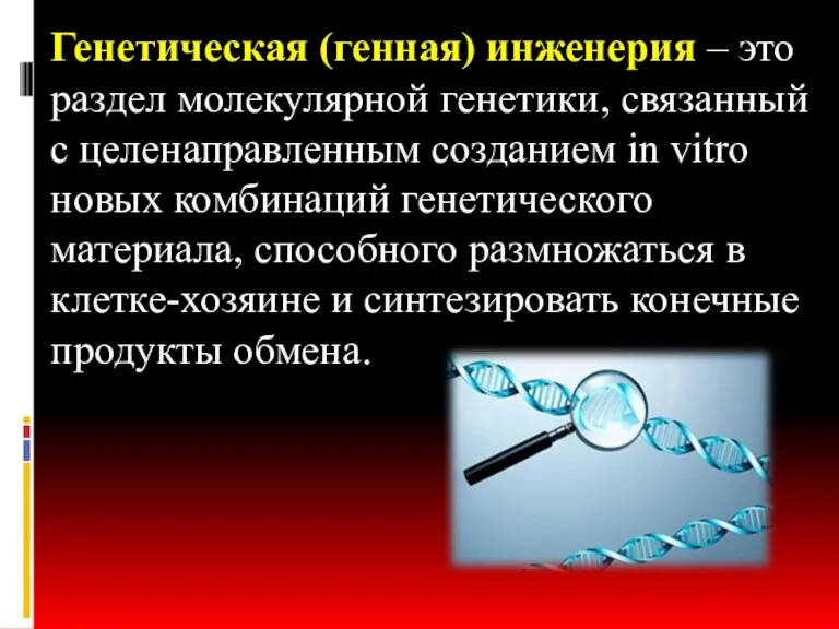 Генетическая (генная) инженерия – это раздел молекулярной генетики, связанный с