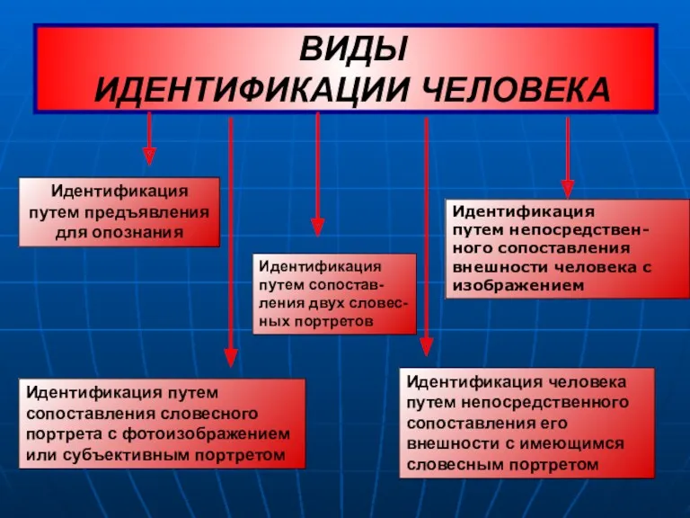 ВИДЫ ИДЕНТИФИКАЦИИ ЧЕЛОВЕКА Идентификация человека путем непосредственного сопоставления его внешности