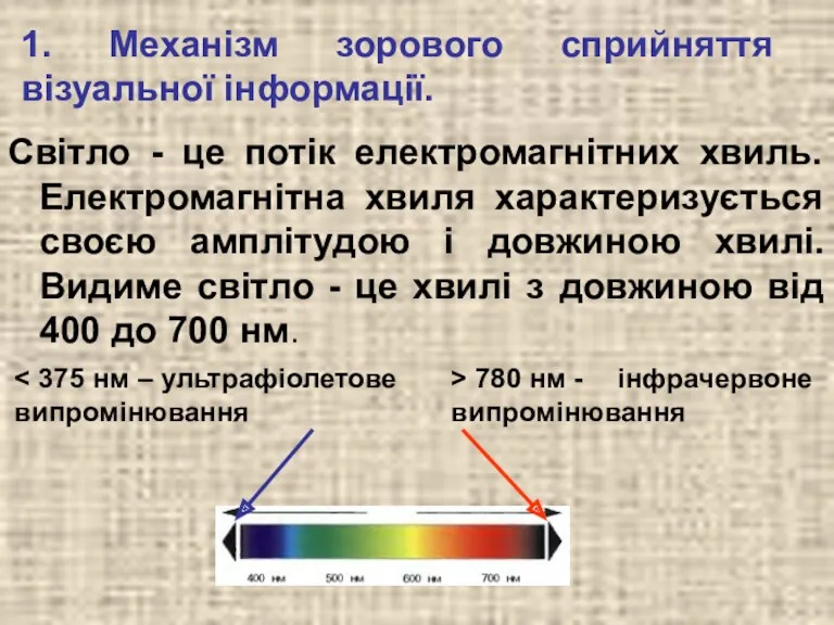 1. Механізм зорового сприйняття візуальної інформації. Cвітло - це потік