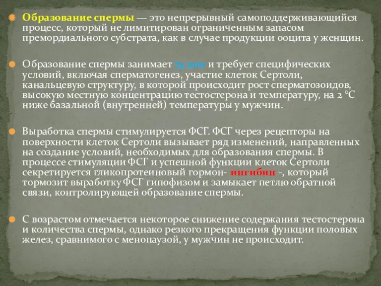 Образование спермы — это непрерывный самоподдерживающийся процесс, который не лимитирован