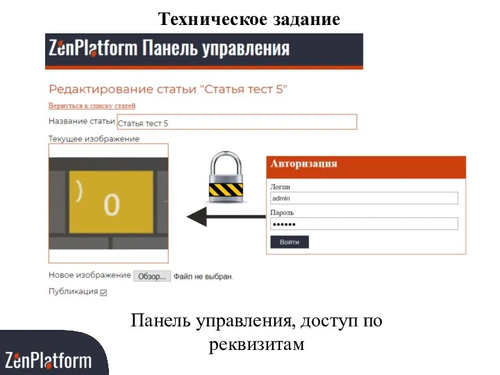 Техническое задание Панель управления, доступ по реквизитам