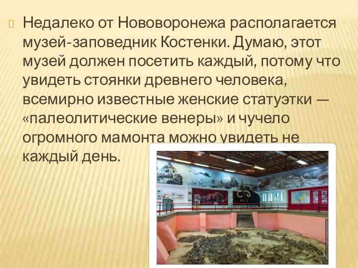 Недалеко от Нововоронежа располагается музей-заповедник Костенки. Думаю, этот музей должен посетить каждый, потому