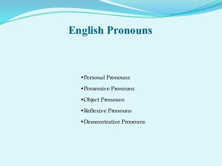 English Pronouns Personal Pronouns Possessive Pronouns Object Pronouns Reflexive Pronouns Demonstrative Pronouns