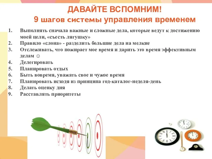 ДАВАЙТЕ ВСПОМНИМ! 9 шагов системы управления временем Выполнять сначала важные