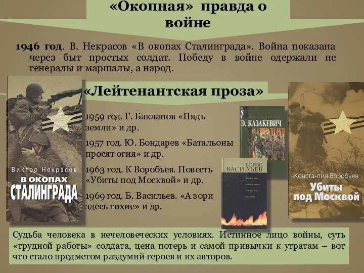 1946 год. В. Некрасов «В окопах Сталинграда». Война показана через