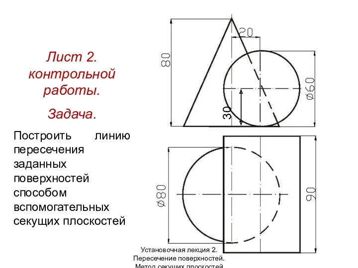 Лист 2. контрольной работы. Задача. Построить линию пересечения заданных поверхностей