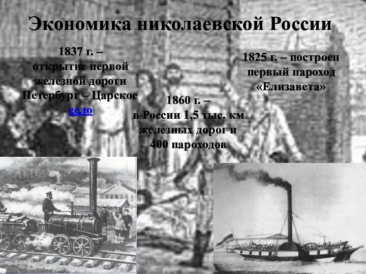 1837 г. – открытие первой железной дороги Петербург – Царское