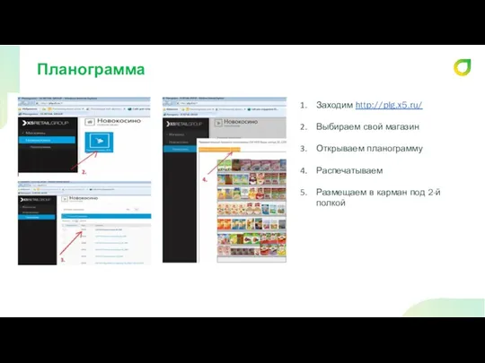 Планограмма Заходим http://plg.x5.ru/ Выбираем свой магазин Открываем планограмму Распечатываем Размещаем в карман под 2-й полкой