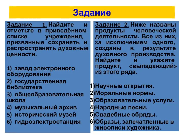 Задание Задание 1. Найдите и отметьте в приведённом списке учреждения,