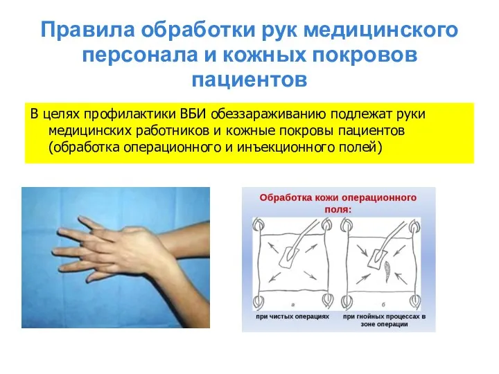 Правила обработки рук медицинского персонала и кожных покровов пациентов В