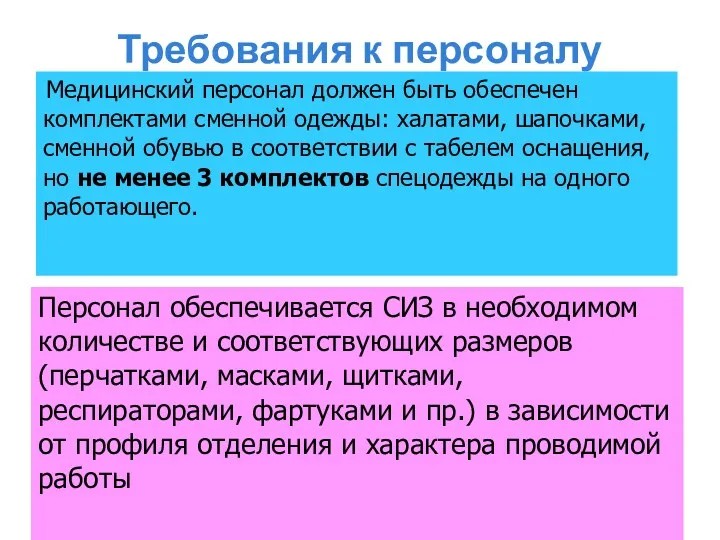 Требования к персоналу Медицинский персонал должен быть обеспечен комплектами сменной