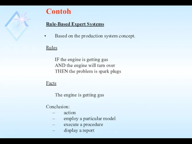 Contoh Rule-Based Expert Systems Based on the production system concept. Rules IF the