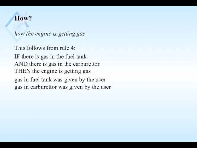 How? how the engine is getting gas This follows from rule 4: IF