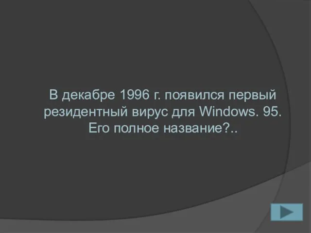 В декабре 1996 г. появился первый резидентный вирус для Windows. 95. Его полное название?..