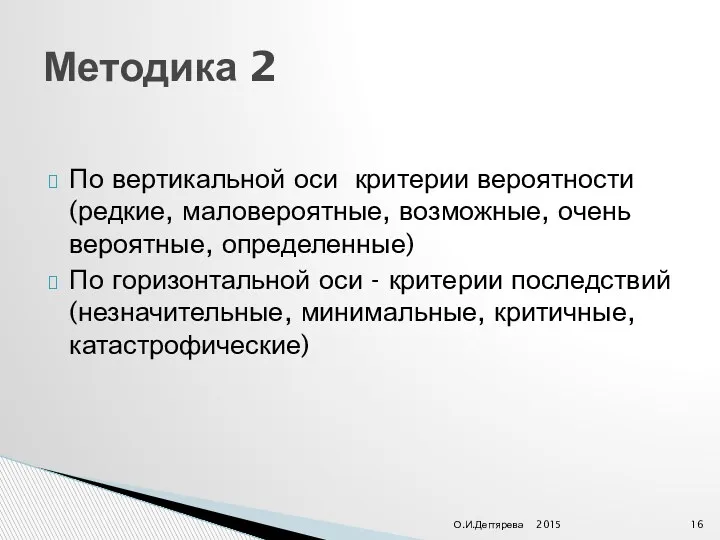 По вертикальной оси критерии вероятности (редкие, маловероятные, возможные, очень вероятные, определенные) По горизонтальной