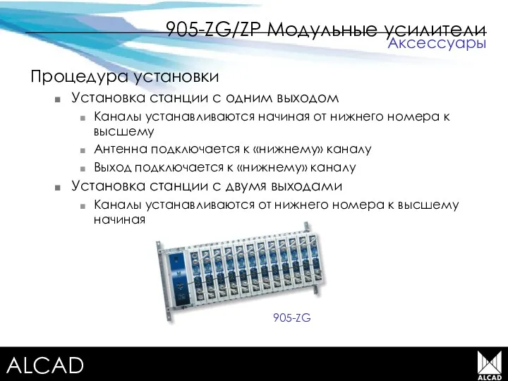 Terrestrial TV equipment 905-ZG/ZP Модульные усилители Процедура установки Установка станции