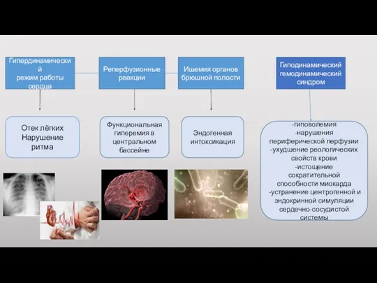 Гипердинамический режим работы сердца Отек лёгких Нарушение ритма Реперфузионные реакции