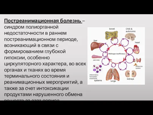 Постреанимационная болезнь – синдром полиорганной недостаточности в раннем постреанимационном периоде,