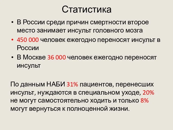 Статистика В России среди причин смертности второе место занимает инсульт