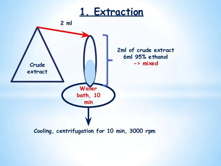 1. Extraction Crude extract Water bath, 10 min 2ml of